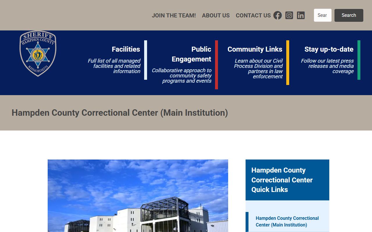 Hampden County Correctional Center Main Institution inmate lookup facility page
