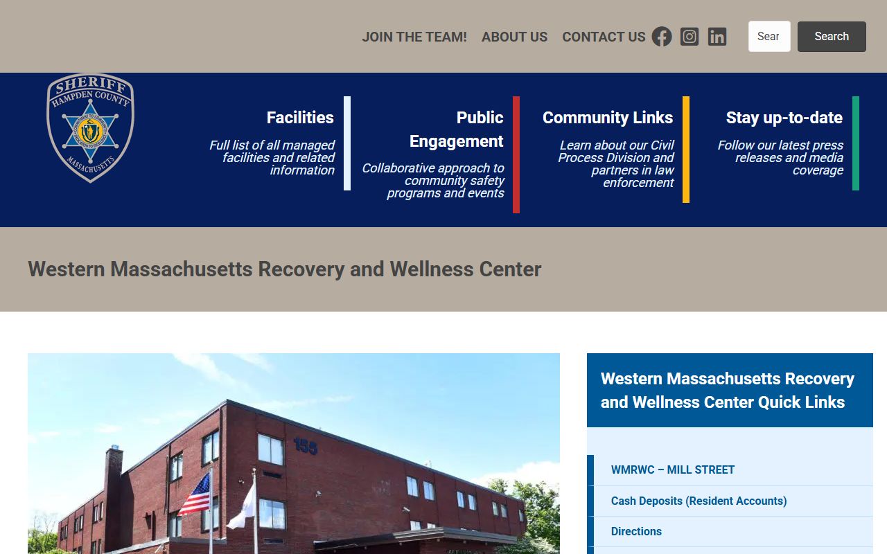 Western Massachusetts Recovery and Wellness Center custody search facility page